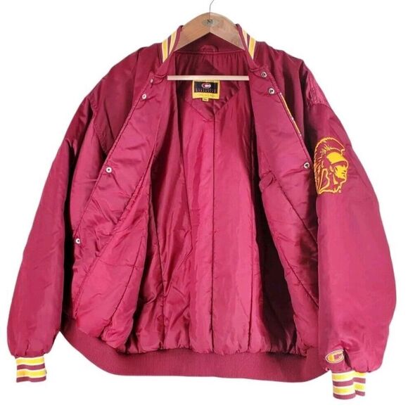 Vtg Colosseum USC Satin Bomber Insulated Varsity Jacket Mens 2XL Red Yellow Logo - Picture 4 of 16